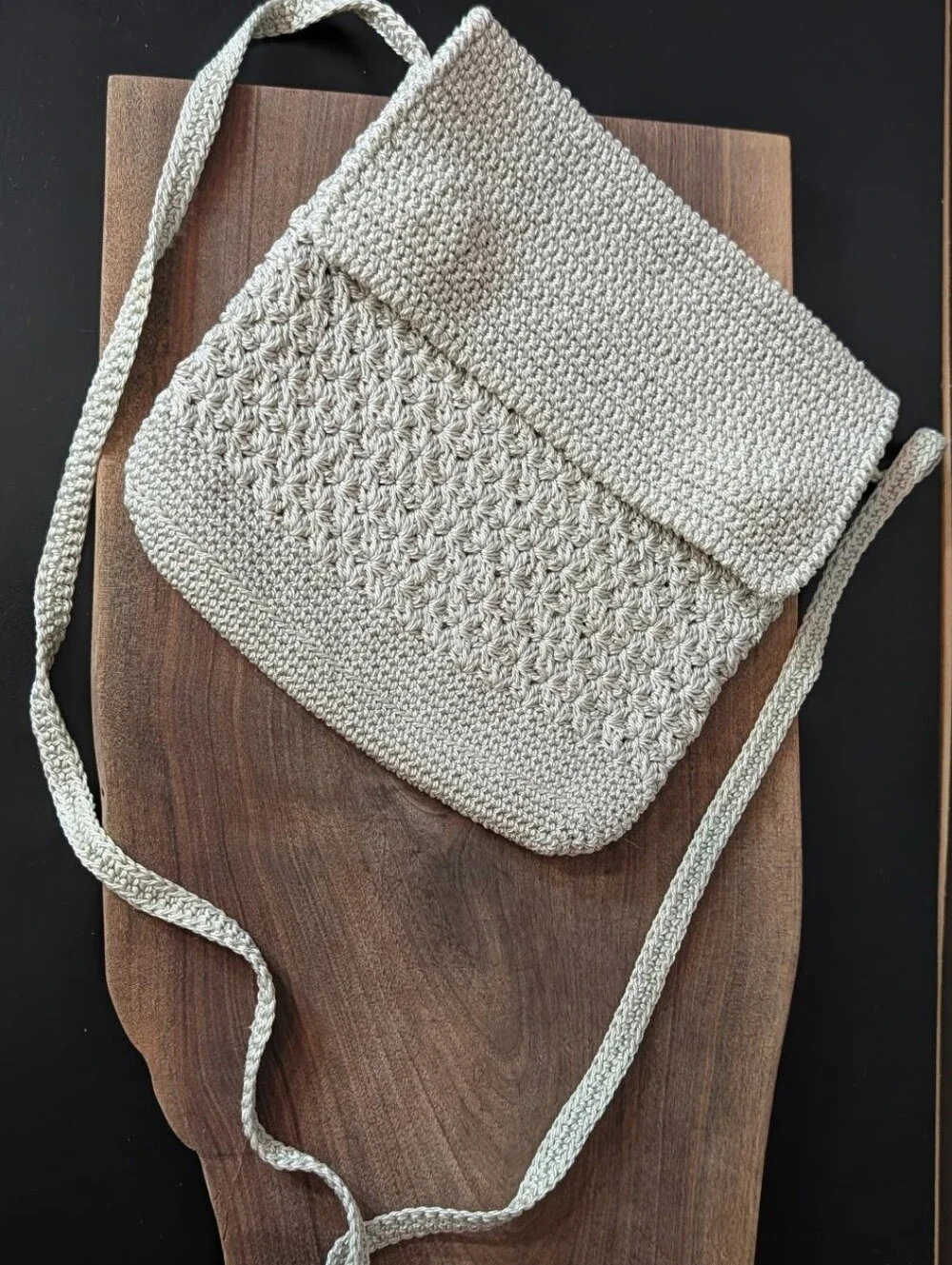 Grey Crochet Crossbody Bag with Fold-Over Flap 90s